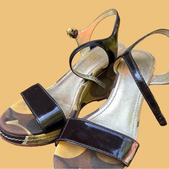 Vintage Coach Black Monogram Scribble Klara Wedge Sandals Size 7 - Picture 2 of 3